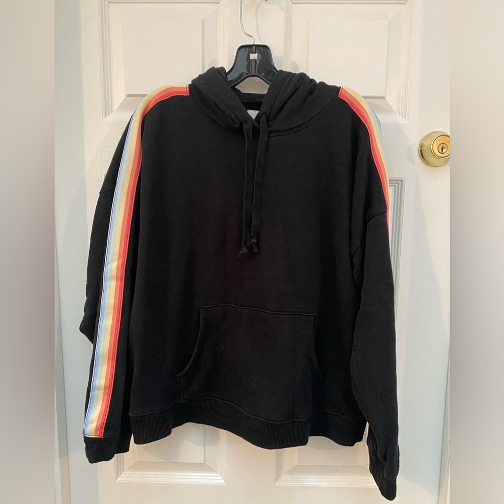 American Eagle Outfitters Black Hoodie with Colorful Stripes - Medium